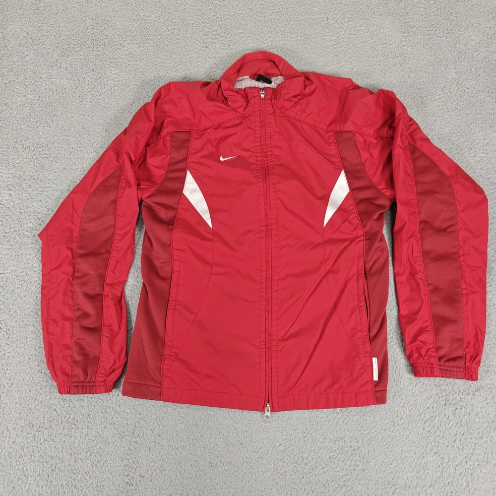 Nike Soccer Jacket Womens Large‎ Red White Full Zip Lightweight Windbreaker